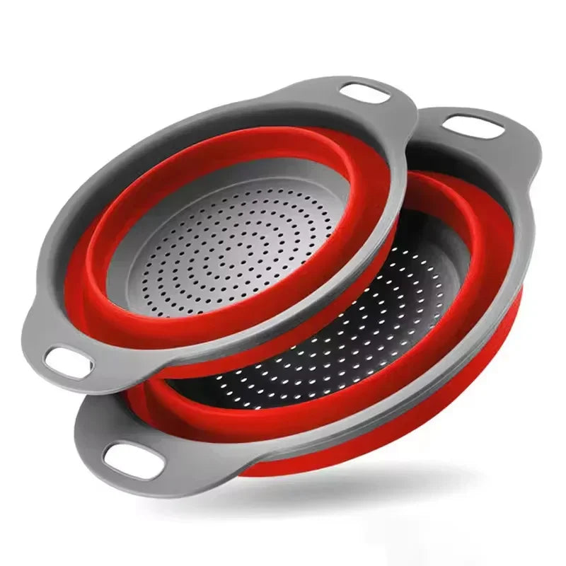 Silicone Folding Drain Basket Fruit Vegetable Washing Basket Foldable Strainer Colander Collapsible Drainer Kitchen Storage Tool Peaceful Pleasures Health and Wellness Red S-20x25cm