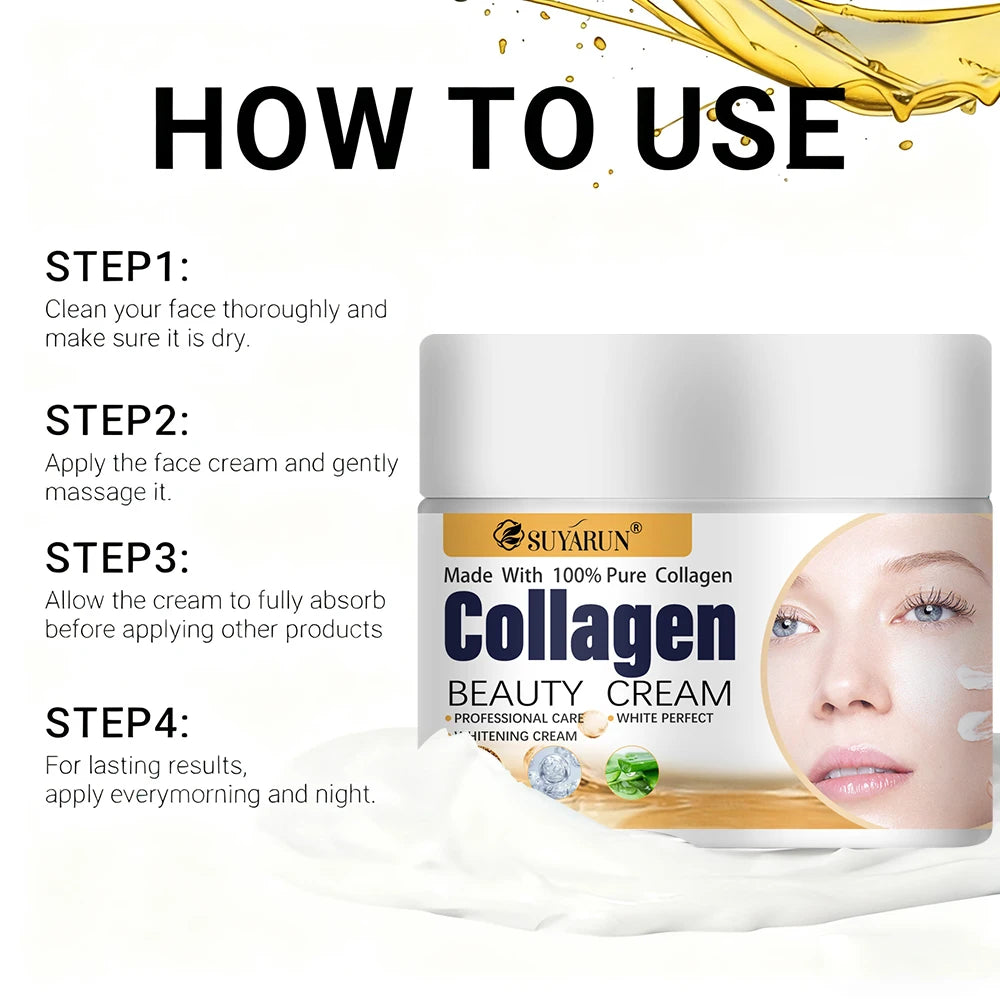 SUYARUN Collagen Face Cream Anti-Aging Firming And Moisturizing with Hyaluronic Acid for All Skin Types. Peaceful Pleasures Health and Wellness