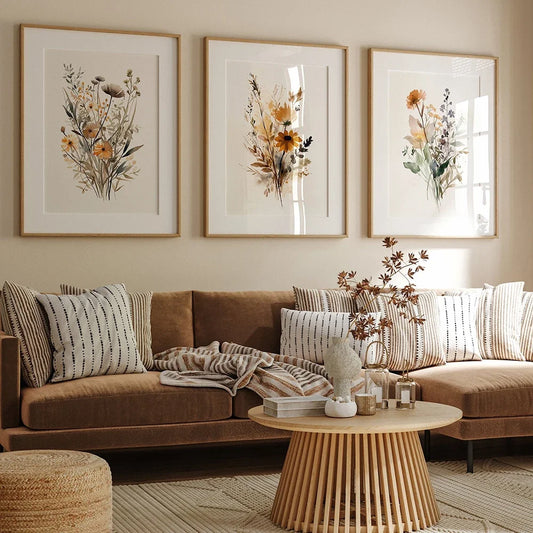 Scandinavian Minimalist Aesthetic Wall Art Neutral Watercolor Wildflowers Plants HD Poster Prints Home Bedroom Living Room Decor Peaceful Pleasures Health and Wellness