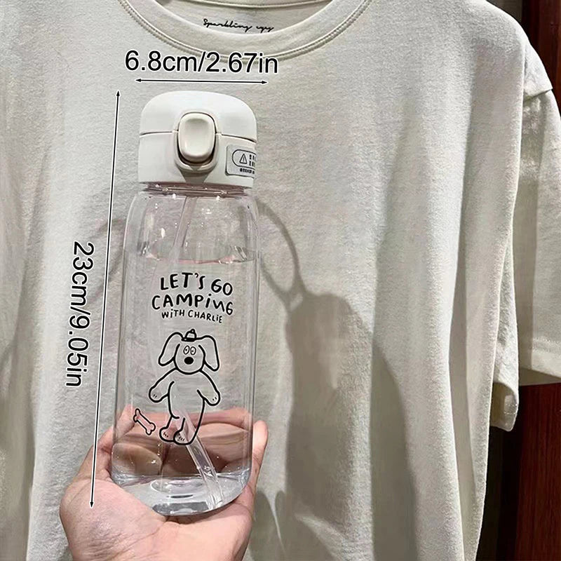 Plastic Water Bottle Water Cup With Straw Simple Large Capacity Portable Drop Resistant And Portable Cup Cartoon Ice Suction Cup Peaceful Pleasures Health and Wellness