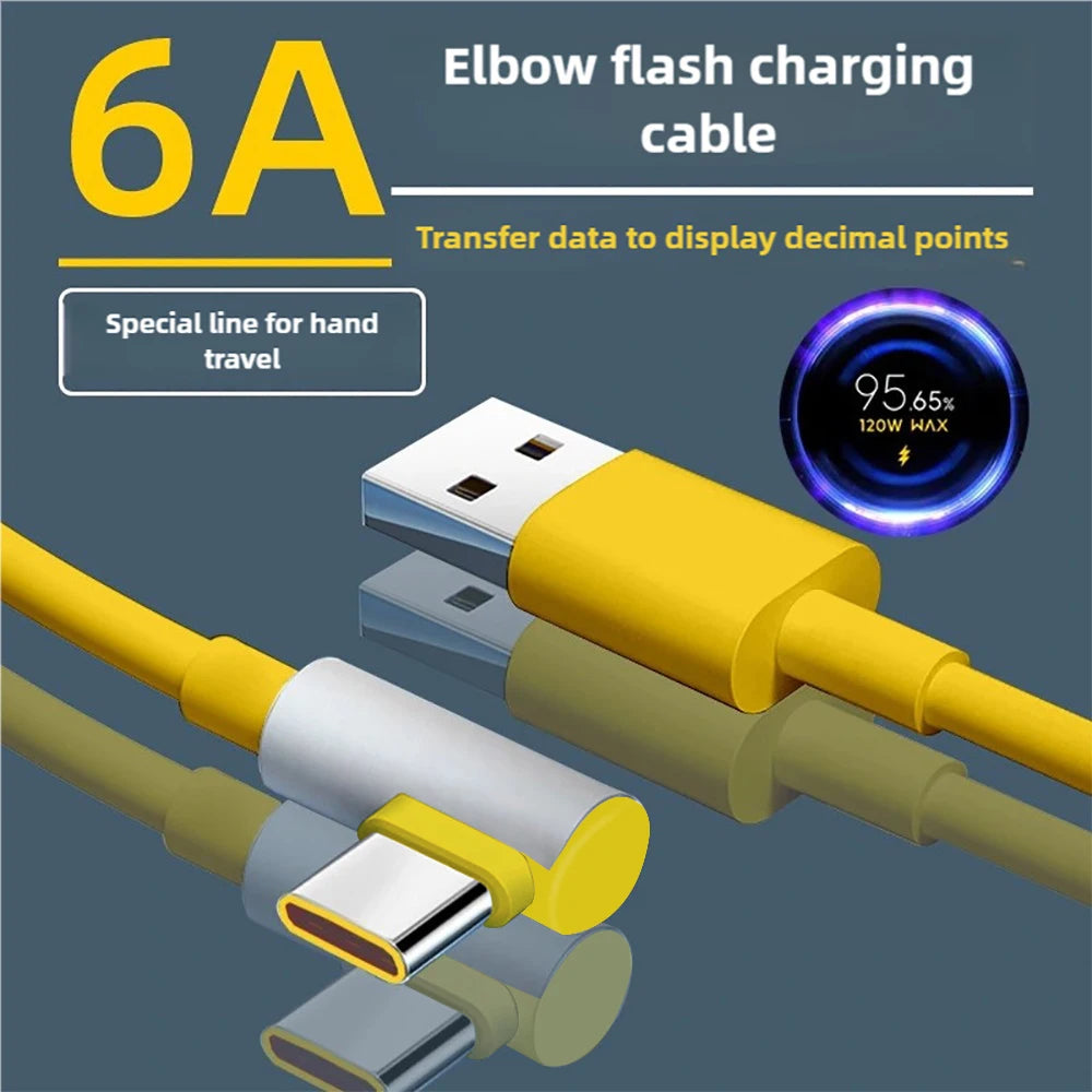 120W 6A USB-C Fast Charging Cable 90° Elbow – Xiaomi & Redmi