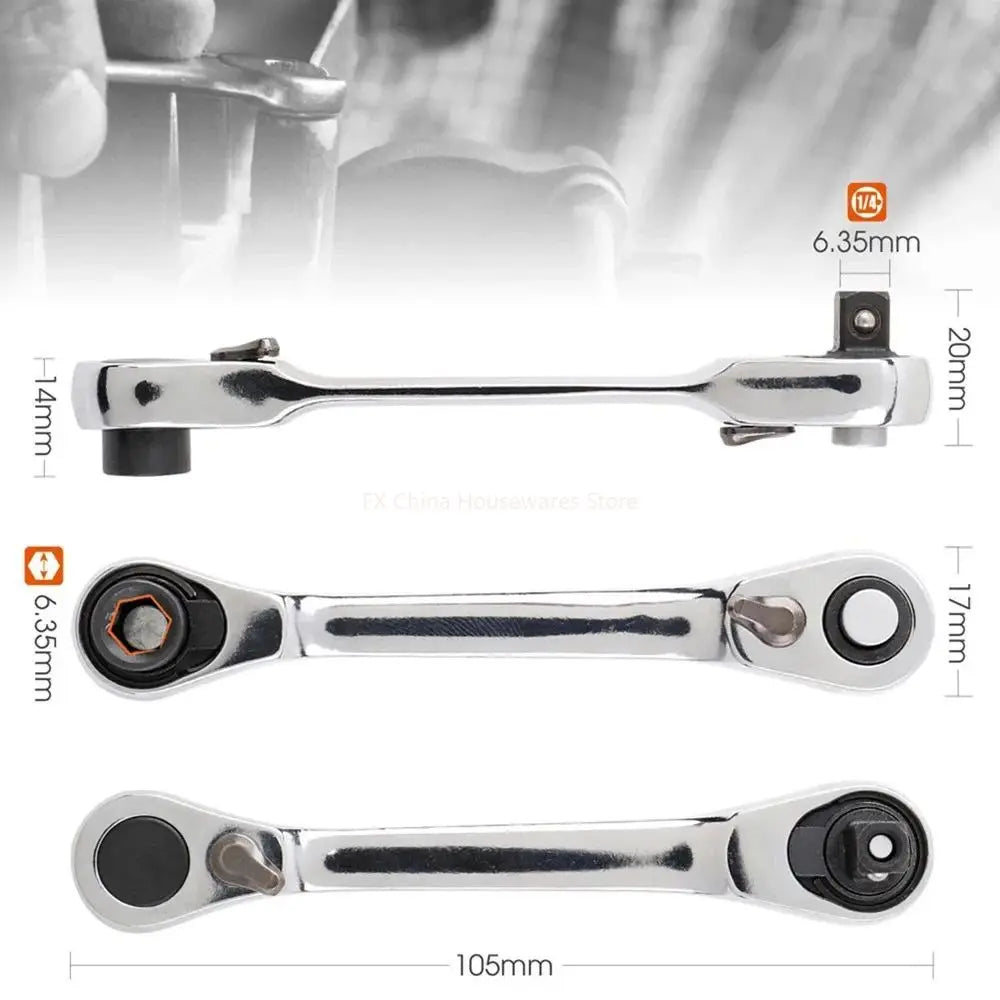 72 Teeth 1/4" Dual Head Ratchet Wrench, CR-V Steel, Quick Socket & Bit Driver, Compact Hand Tool for Auto Repair Peaceful Pleasures Health and Wellness