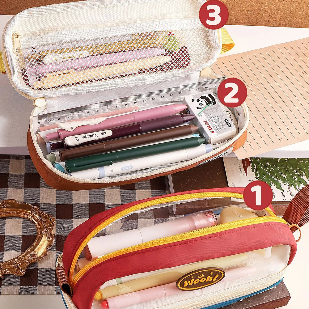 Transparent Contrasting Retro Pencil Case Student Stationery Storage