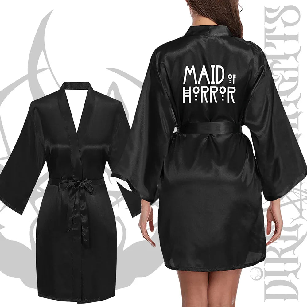Gothic Bachelorette Satin Robe | Goth Bridal Kimono Gift Bridal Party Robe Peaceful Pleasures Health and Wellness ARobe L
