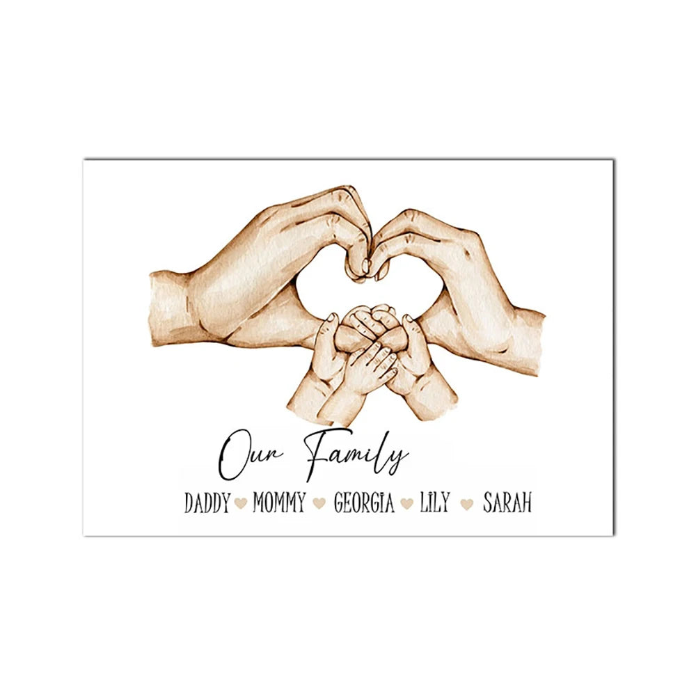 Custom Family Hands Canvas Wall Art – Black & White Print