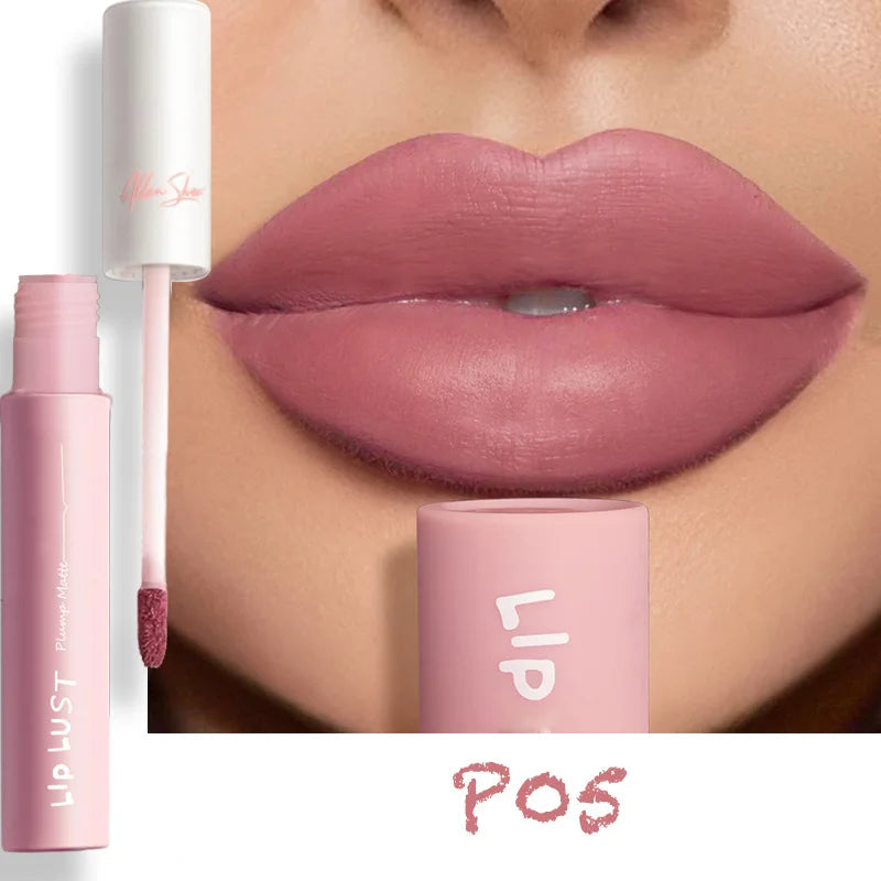 10-Color Matte Liquid Lipstick – Nude Pink & Red, Waterproof