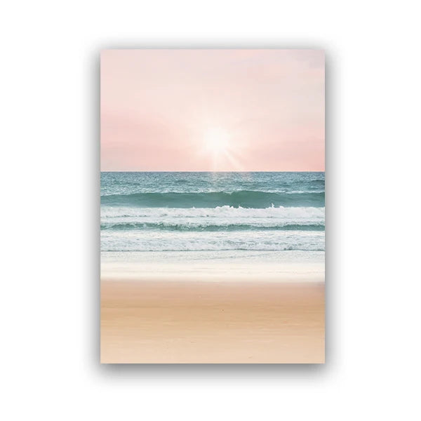 Blush Pink Beach Sunset Photography Posters and Prints Pastel Clouds Ocean Canvas Painting Wall Art Picture Bedroom Home Deco Peaceful Pleasures Health and Wellness ePC1614 40x60cm Unframed