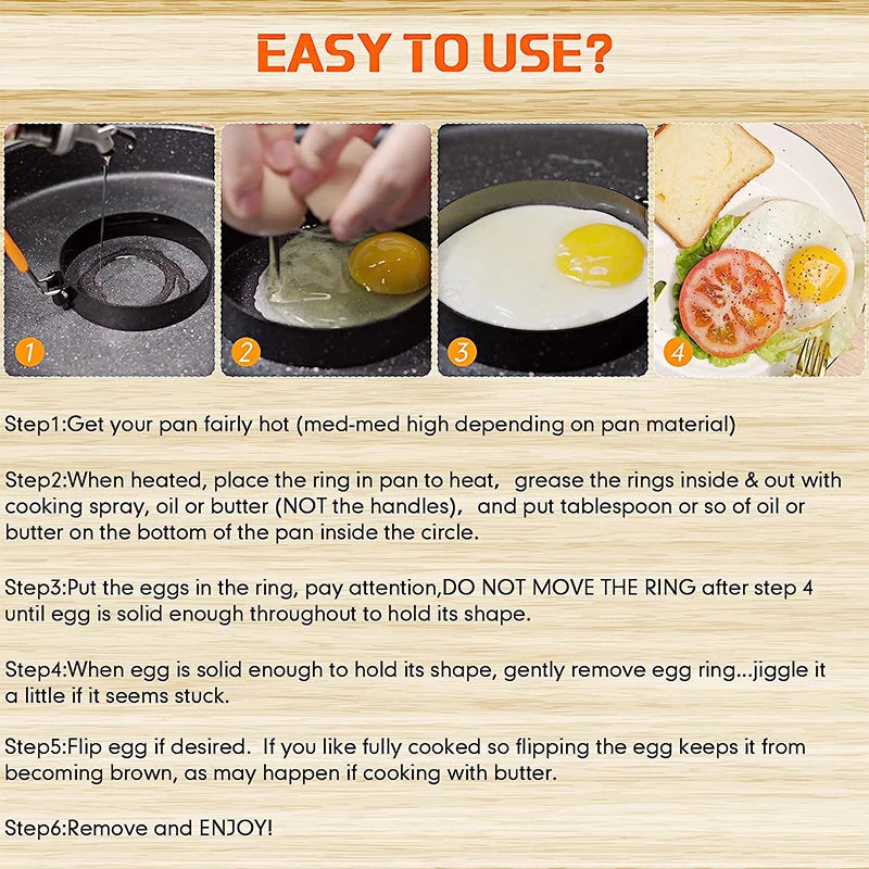 Stainless Steel Egg Rings & Pancake Mold Set with Silicone Handles Peaceful Pleasures Health and Wellness