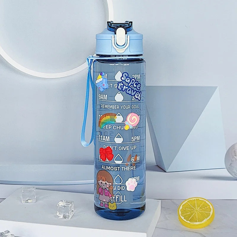 900ml Clear Water Bottle – Straw Lid & Carry Handle | Gym & Sport