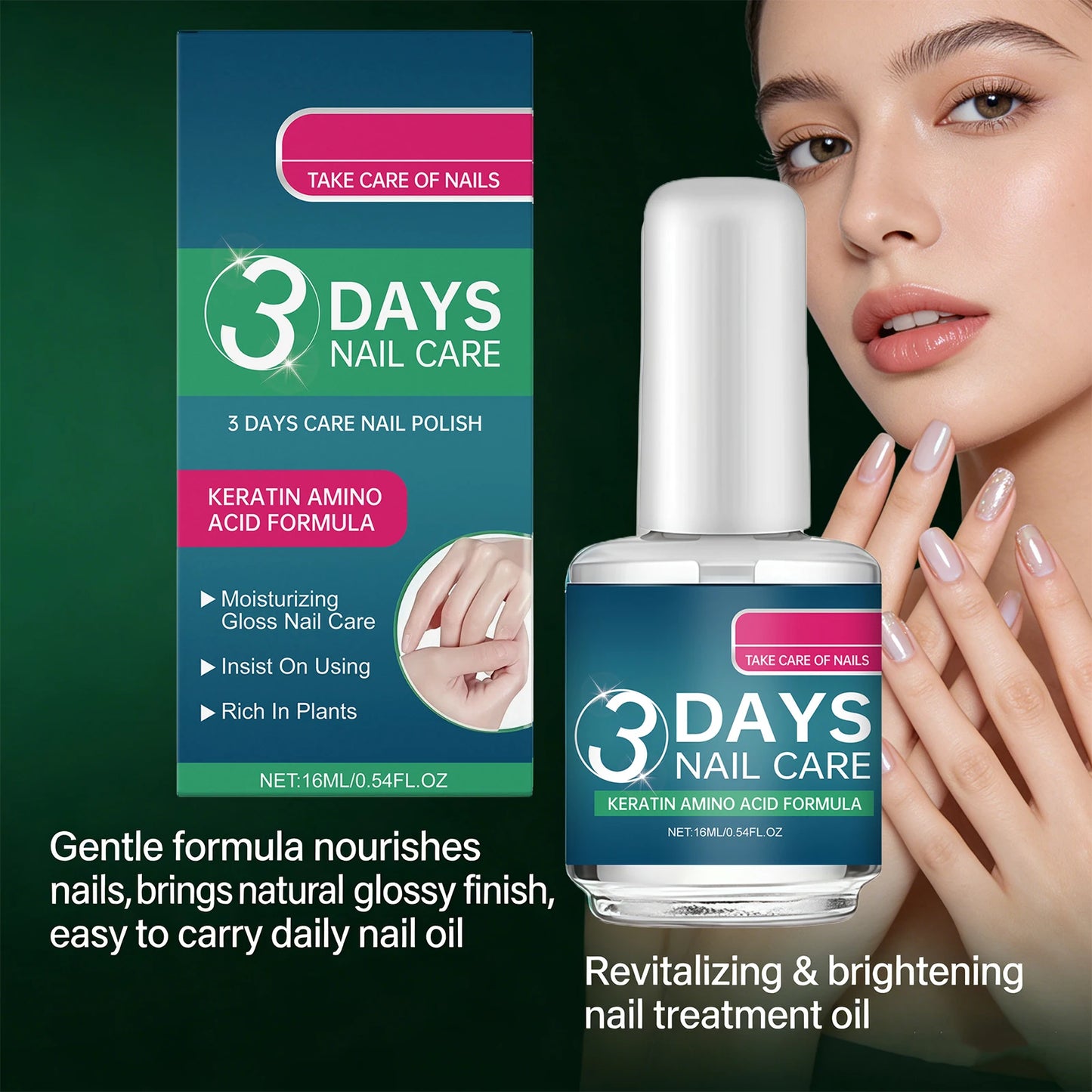 3 Days Nail Care Polish for Hand and Feet Nail Keratin Amino Acids Nail Care Natural Improve Nail Yellowing Thickening Nail Care Peaceful Pleasures Health and Wellness