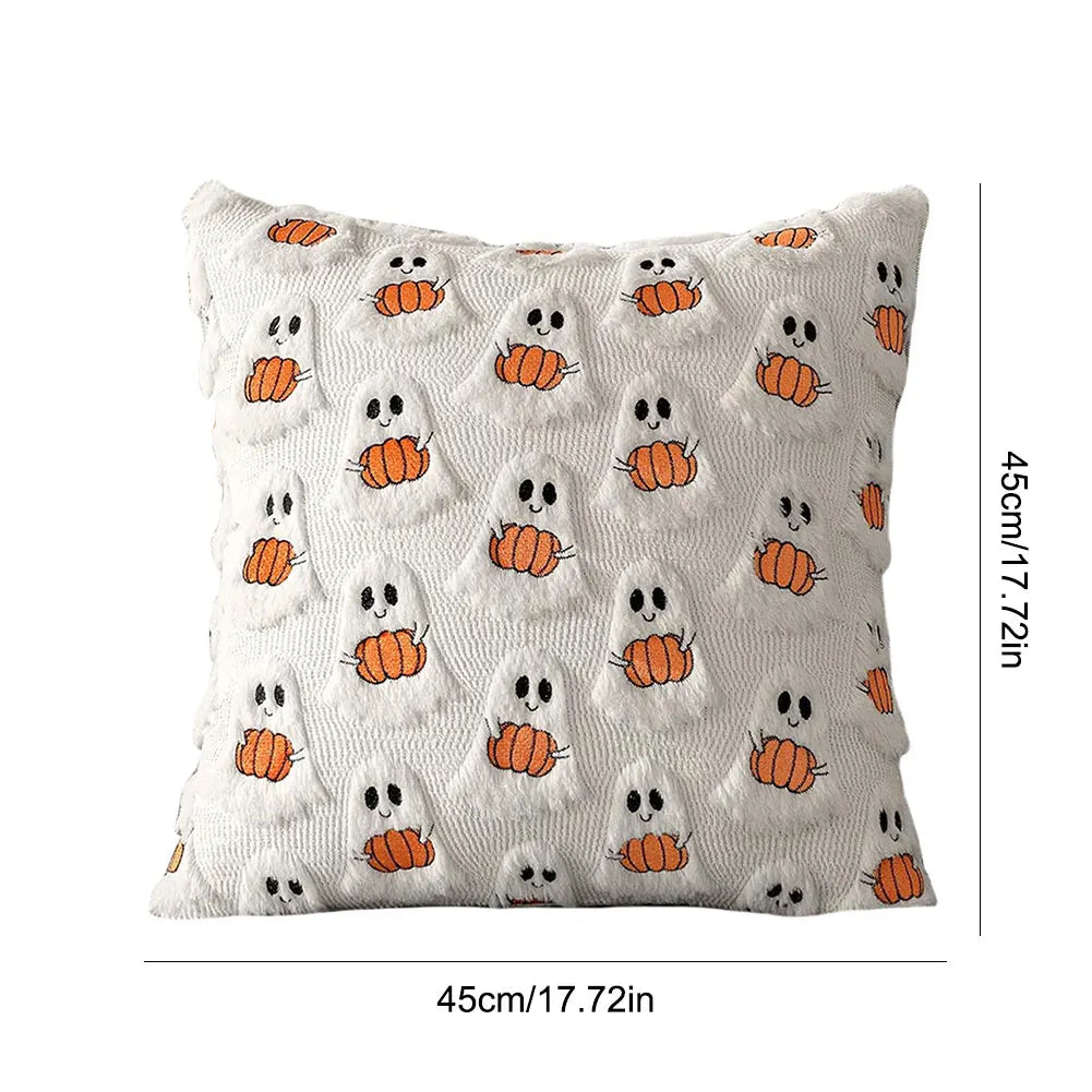Halloween Plush Faux Fur Pillowcase Washable Soft Pillow Case Comfortable Ghost&Pumpkin Pillow Cover for Festive Home Accent Peaceful Pleasures Health and Wellness C