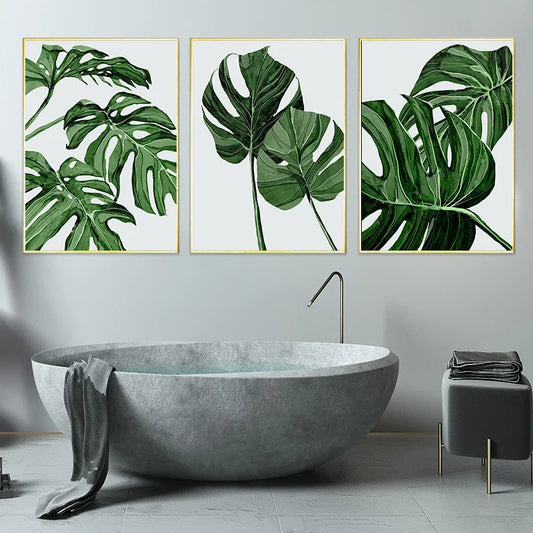 Nordic Abstract Green Leaves Canvas Wall Art | Minimalist Print Canvas Wall Art Print Peaceful Pleasures Health and Wellness