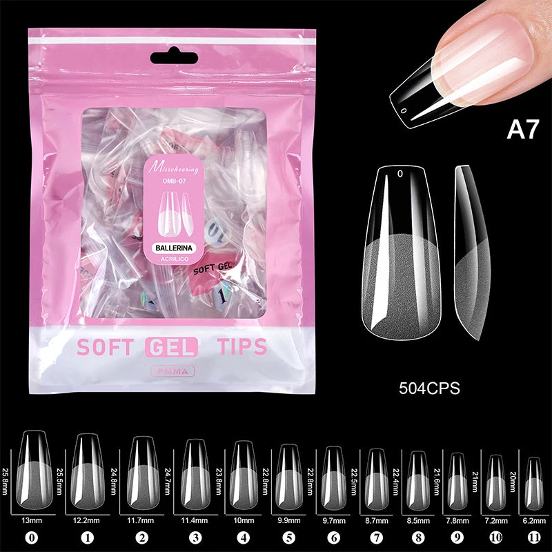 504 Pcs False Nail Tips Semi-Matte Finish Almond French Coffin Stiletto Oval Square Shapes With Front Edge Thickened Fingertips Peaceful Pleasures Health and Wellness A7