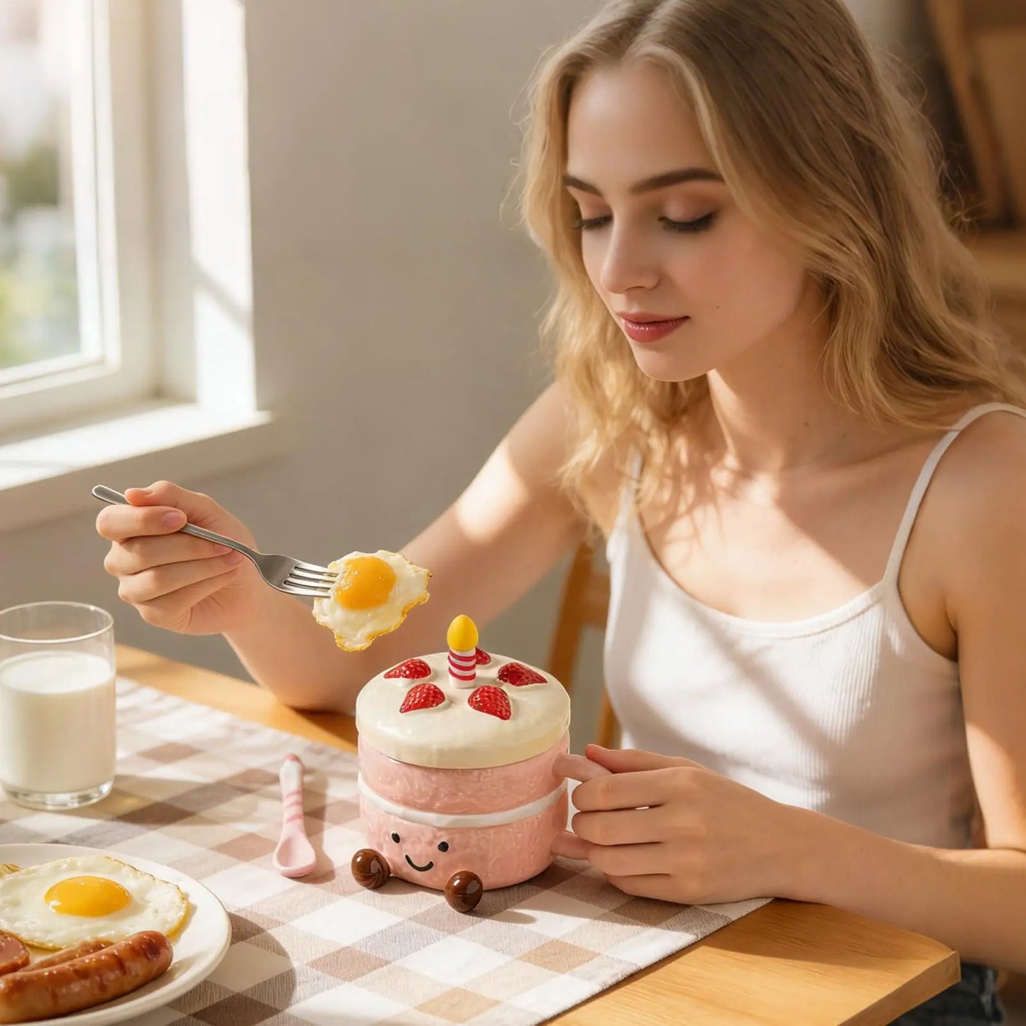 Novelty Coffee Mugs Cute Ceramic With Lid Spoon Feet Cake Shaped Aesthetic Mug Tea Cup For Women Christmas Birthday Valentines Peaceful Pleasures Health and Wellness