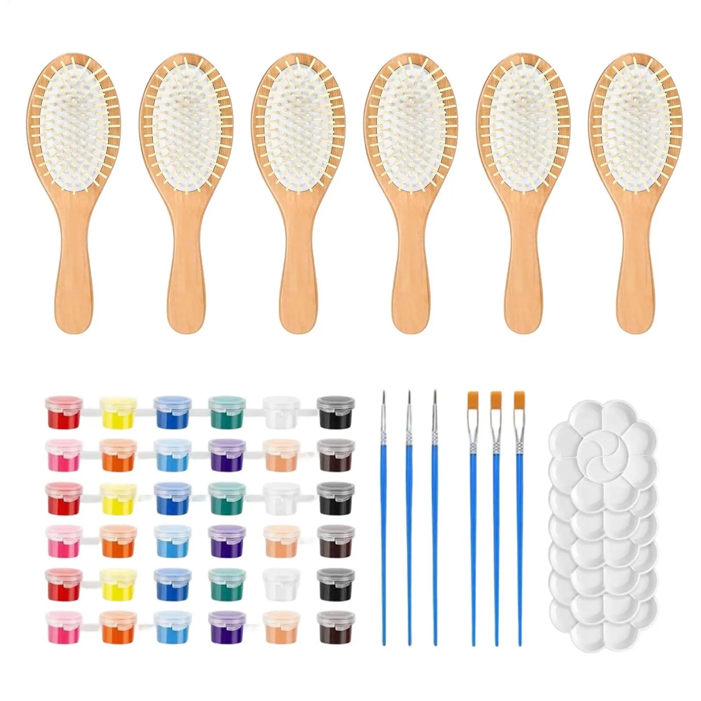 DIY Wooden Hairbrush Painting Kit | 6 Brushes & Color Pens