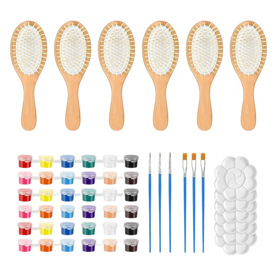 DIY Wooden Hairbrush Painting Kit | 6 Brushes & Color Pens DIY Craft Kit Peaceful Pleasures Health and Wellness