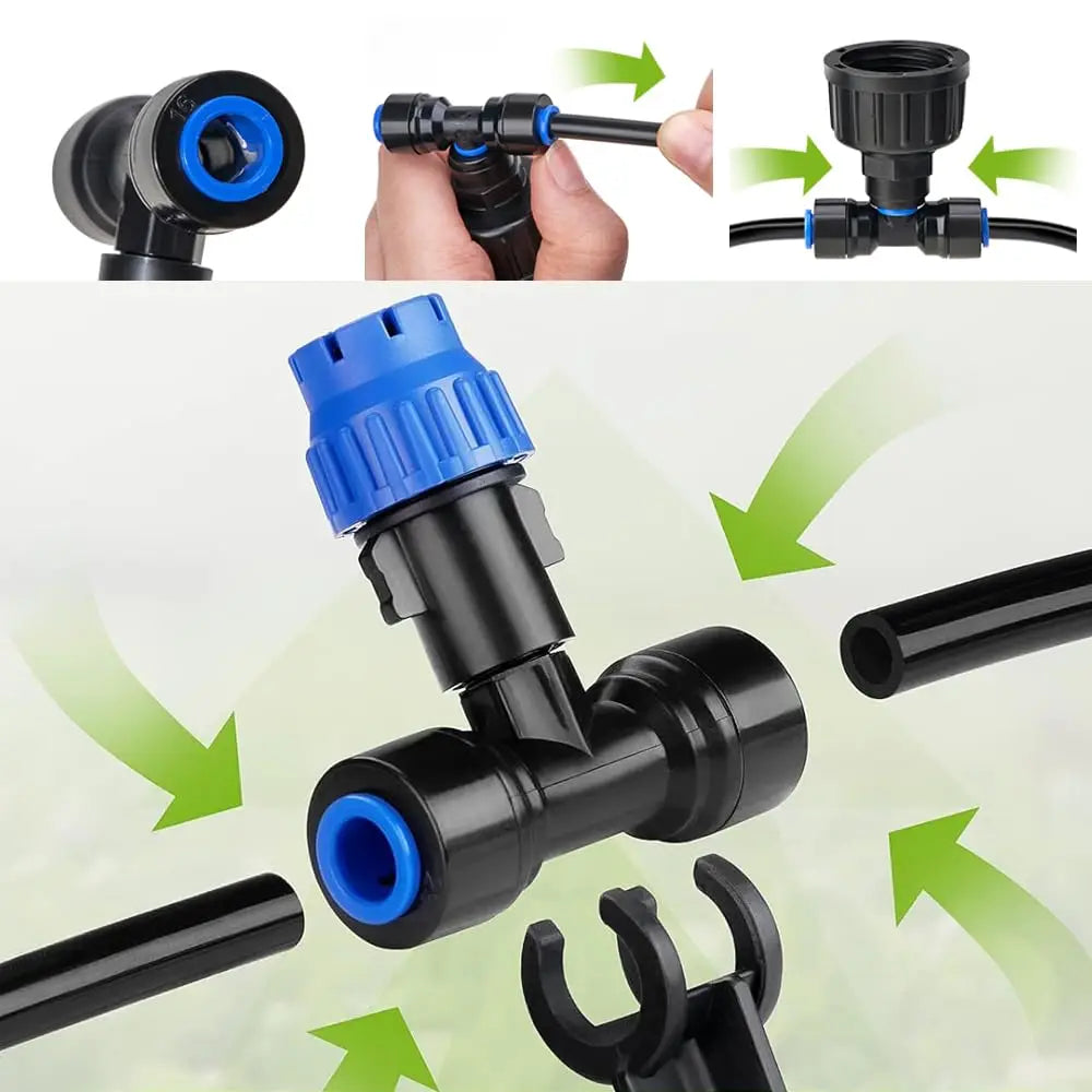 Garden Irrigation Watering Kit 6mm Quick Push Slip Lock 1/4" Outdoor Drip Sprayer 8-hole Dripper with Stake Adjustable Sprinkler Peaceful Pleasures Health and Wellness