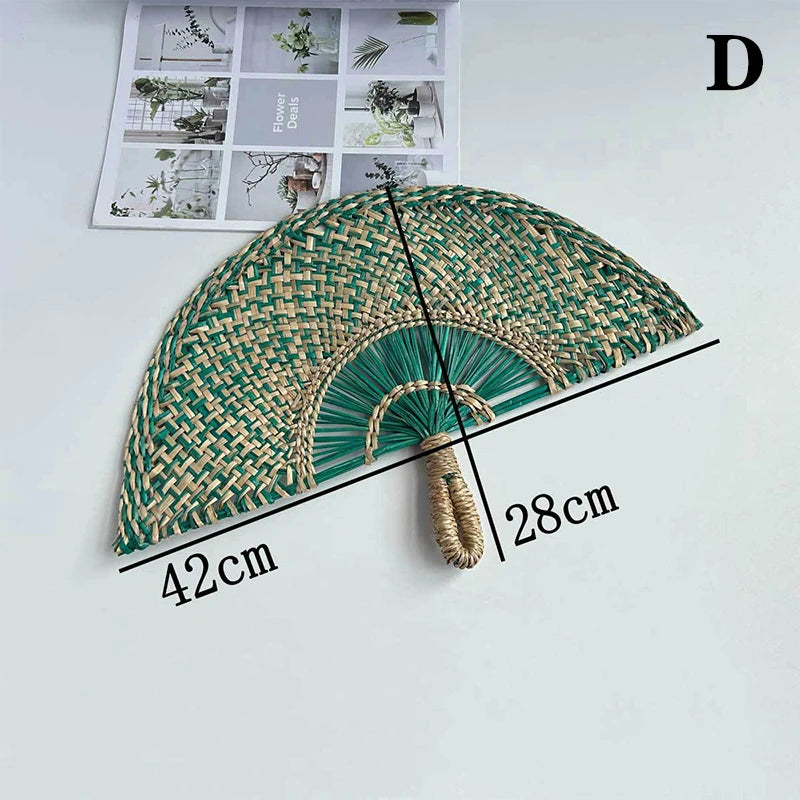 Handwoven Straw Fan – Semi-Circular Decorative Summer Fan