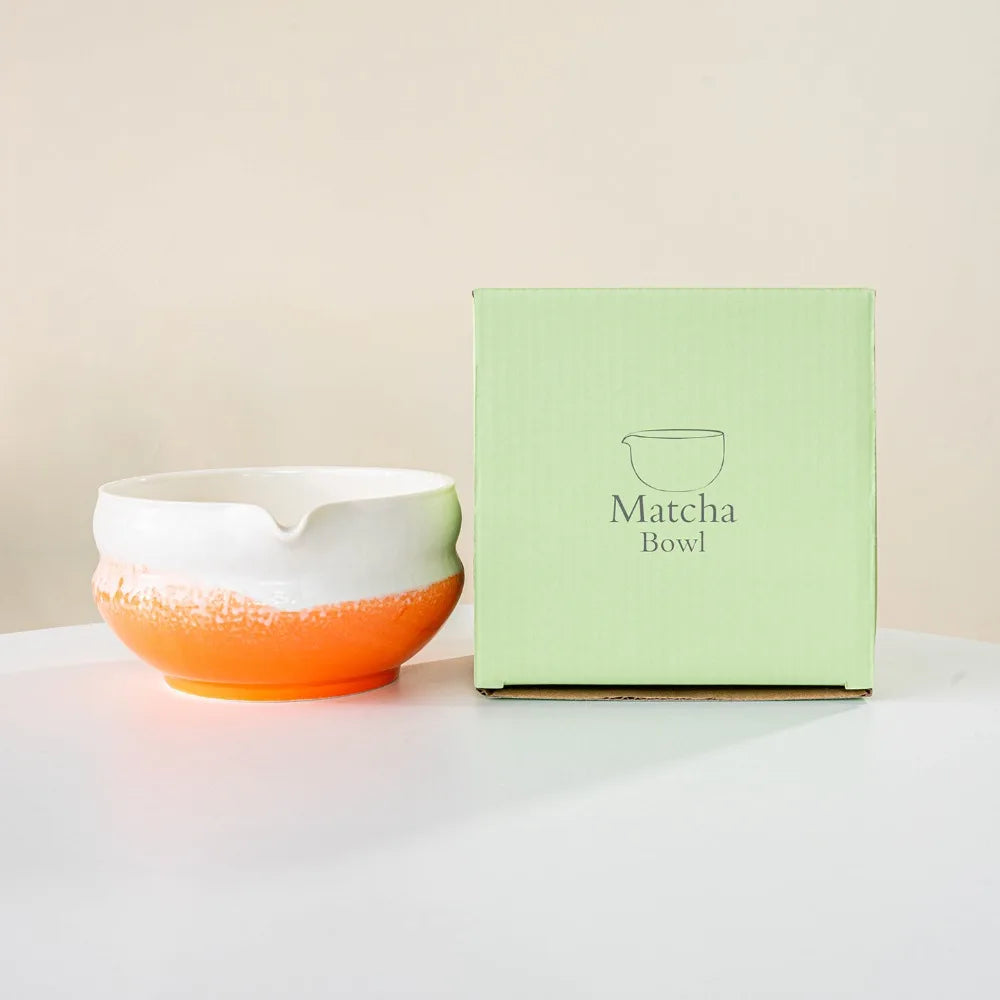Ceramic Matcha Bowl with Pouring Spout & Whisk Holder Set