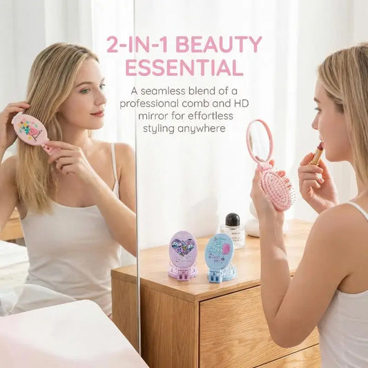 2 In1 Portable Folding Hair Comb With Mirror, Lightweight & Travel-Friendly Perfect Gift For Women & Girls Peaceful Pleasures Health and Wellness