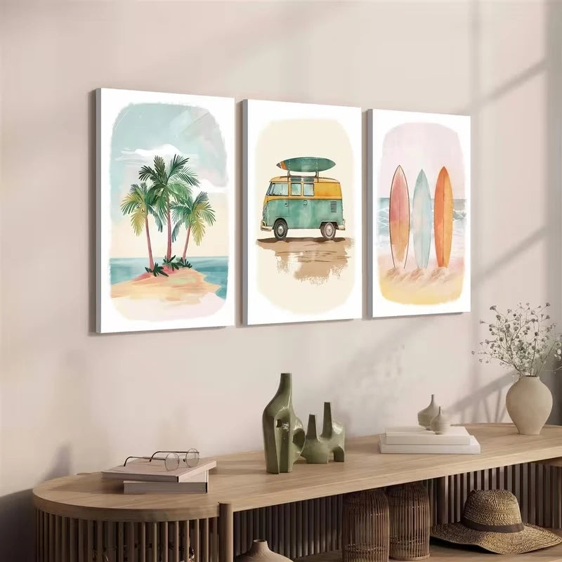 3-Piece Tropical Beach & Surfing Canvas Wall Art Set | Home Decor