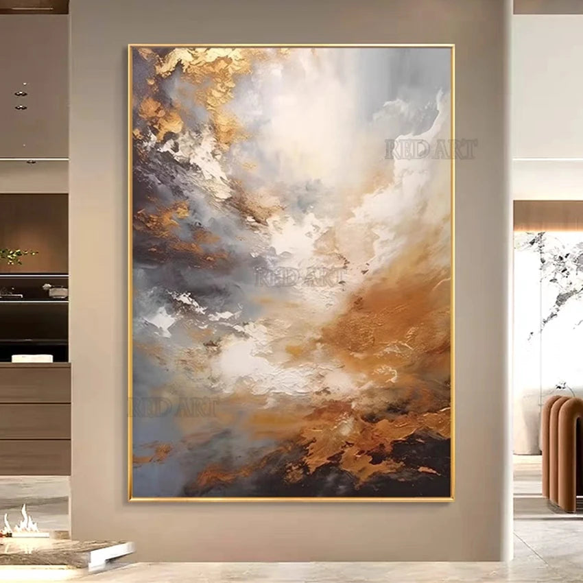 Large Abstract Golden Foil Canvas Wall Art | Bedroom Decor