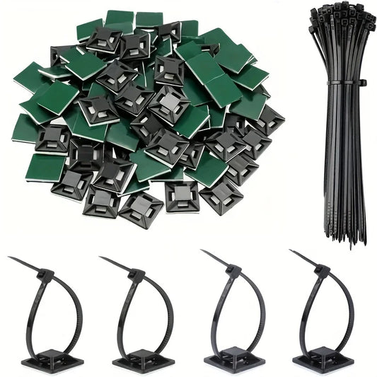 200-piece Self-adhesive Cable Tie Holders Management Clips Wall Peaceful Pleasures Health and Wellness