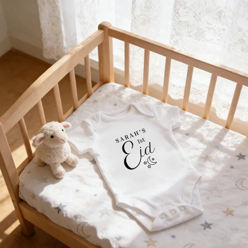 My First Eid Personalized Newborn Bodysuit | Custom Name Baby Gift Personalized Baby Bodysuit Peaceful Pleasures Health and Wellness
