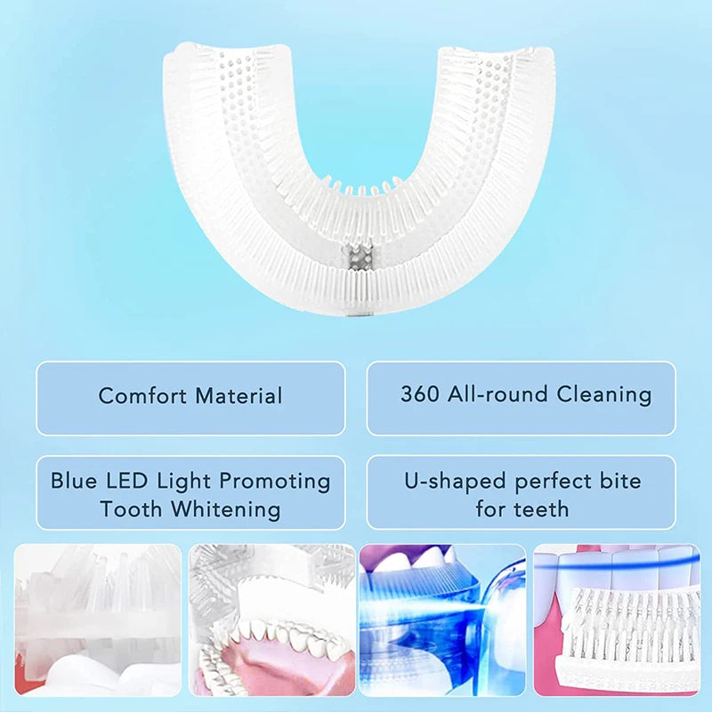 IPX7 U Shaped 360 Degree Cleaning Sonic Electric Toothbrush for Travel Home Dual-use Full Mouth Whitening, 4 Cleaning Modes Peaceful Pleasures Health and Wellness