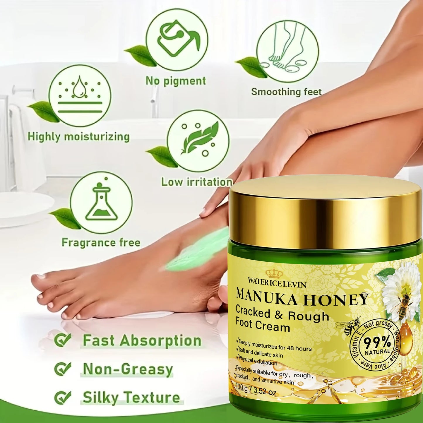 Manuka Honey Foot Cream – Hydrating & Softening, 100g Foot Care Cream Peaceful Pleasures Health and Wellness