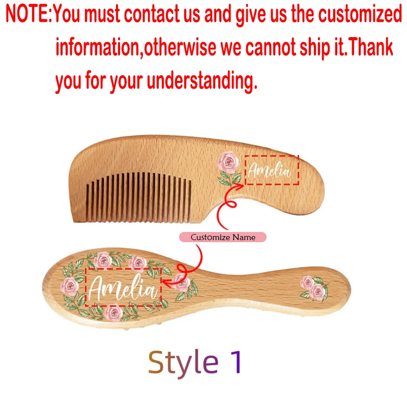 Personalised Wooden Baby Hairbrush | Custom Engraved Keepsake Baby Keepsake Hairbrush Peaceful Pleasures Health and Wellness custom A 2pcs