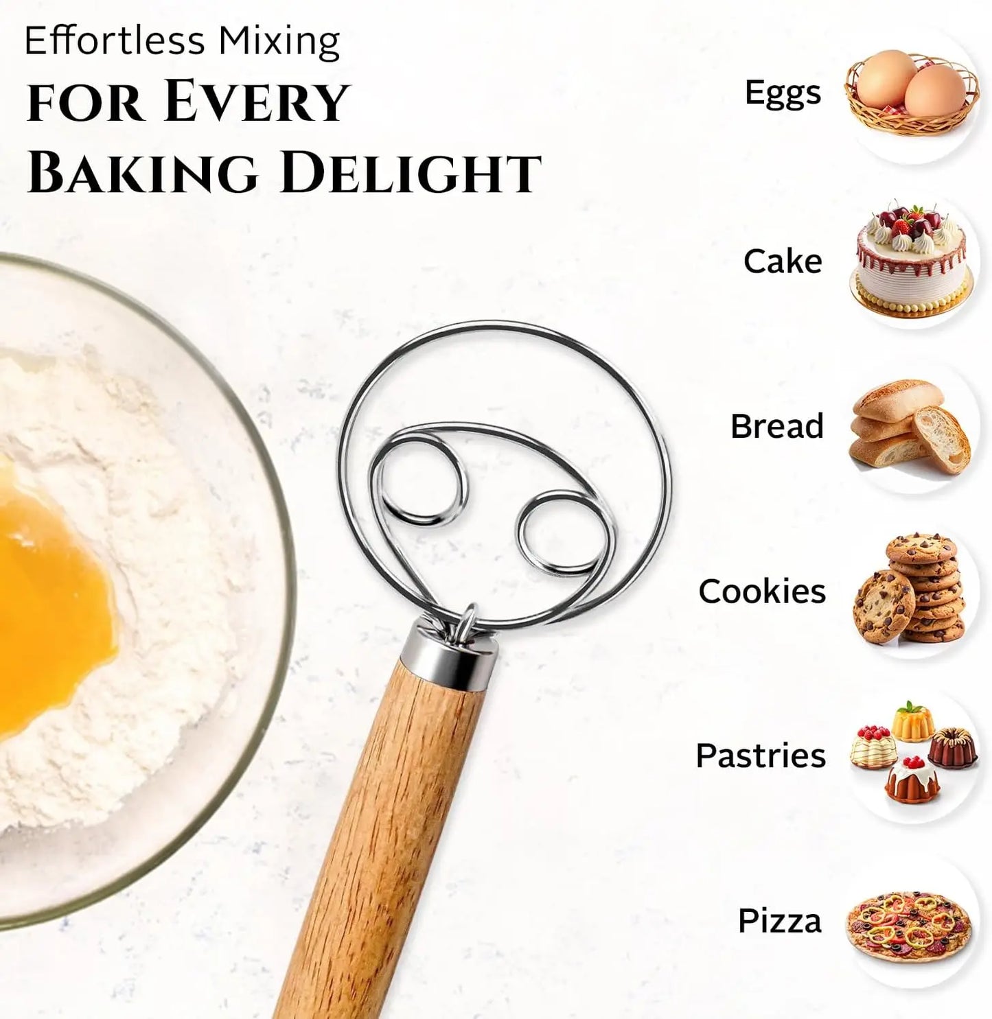 10Inch Danish Dough Whisk,Traditional Wooden Handle Danish Stainless Steel Dough Hook,Bread Whisk for Sourdough, Kitchen Tools Peaceful Pleasures Health and Wellness