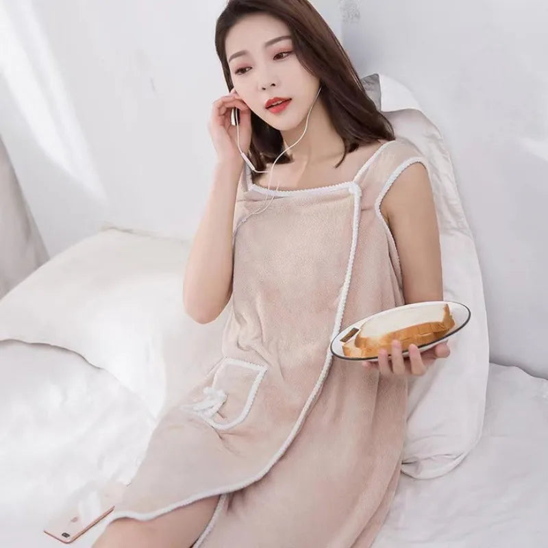 Women's Coral Velvet Wearable Bath Towel Wrap | Shower Skirt Wearable Bath Wrap Peaceful Pleasures Health and Wellness
