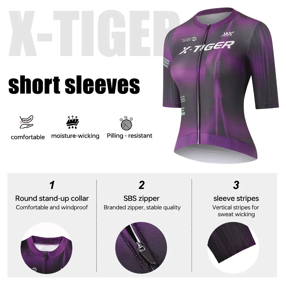 X-TIGER Women's Short Sleeve MTB Cycling Jersey | Full Zip