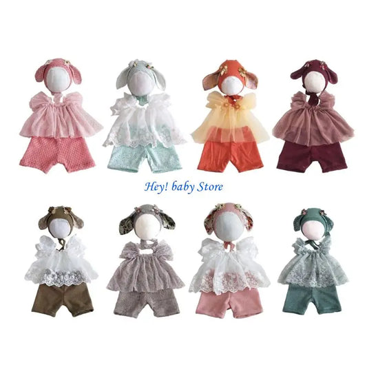 Newborn Photo Outfit | Lace Tulle Dress & Animal Ear Hat Set Baby Photo Outfit Peaceful Pleasures Health and Wellness