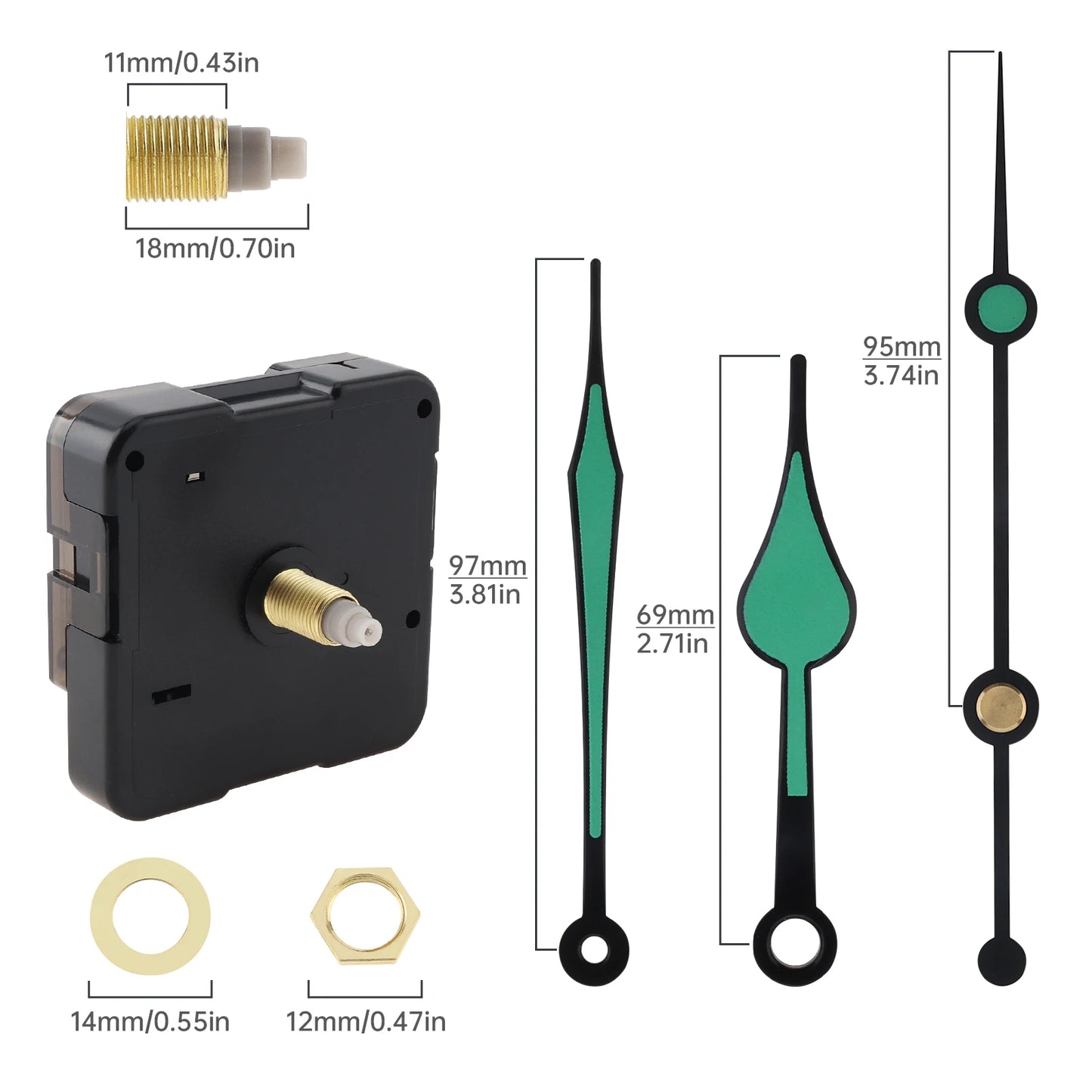 Quartz Battery Operated Silent Wall Clock Movement Mechanisms for DIY / Repair, Clock Parts Replacement Peaceful Pleasures Health and Wellness 18mm 3 Hand Pointers China Mainland