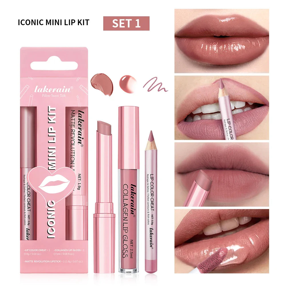 Matte Lipstick Set – Velvet Lip Gloss & Lip Liner Kit | 5 Shades