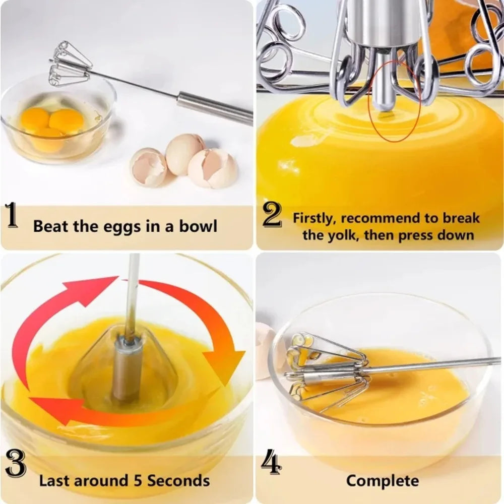 Semi-Automatic Stainless Steel Hand Whisk & Egg Beater