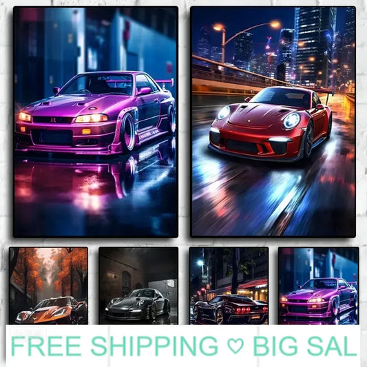 Nordic Supercar Canvas Wall Art | Racing Poster for Garage & Home Canvas Wall Art Peaceful Pleasures Health and Wellness