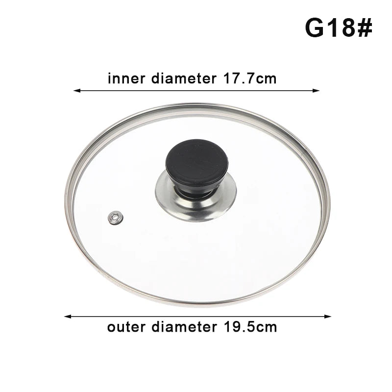 Multi-specification Pot Cover Tempered Glass Pot Lid Stainless Steel Rimmed Pan Lid Spill Shatter-Proof Round Glass Cover Peaceful Pleasures Health and Wellness G18