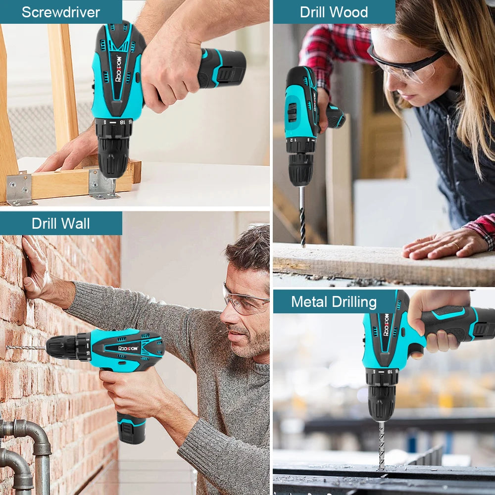 12V Rechargeable Cordless Electric Drill Brushed Electric Drill Impact Drill Power Tool for Household Use(No Battery No Charger) Peaceful Pleasures Health and Wellness