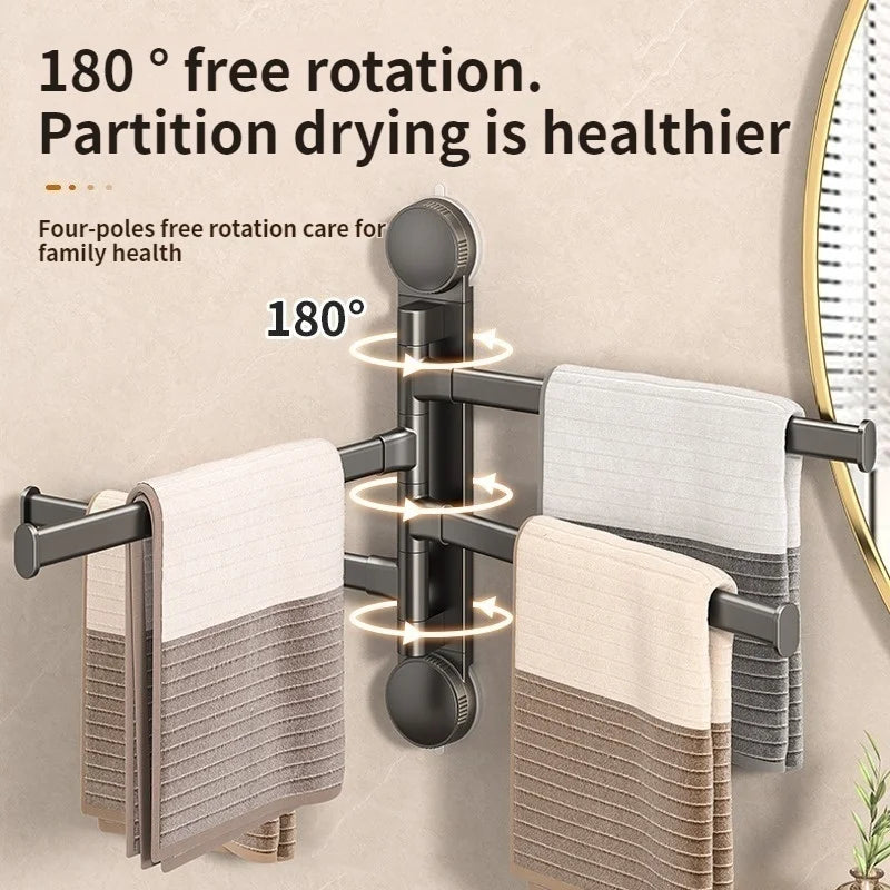 No-Drill Suction Cup Rotating Towel Rack | Double Bar Folding