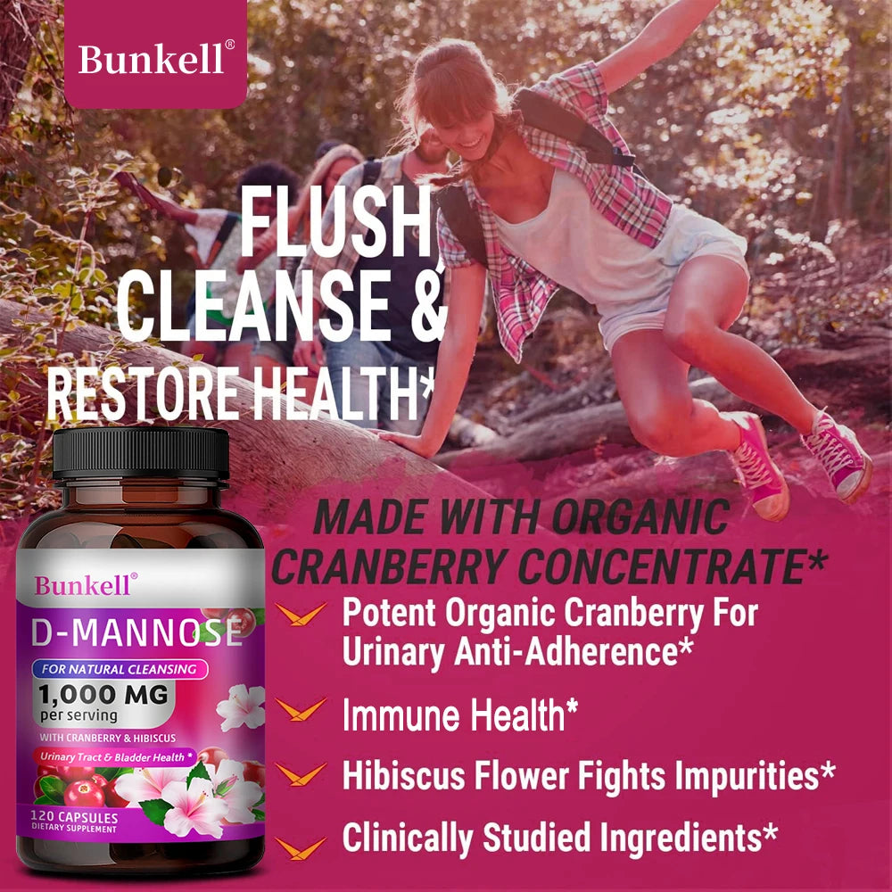 D-Mannose 1000mg Capsules - Cranberry, Hibiscus, Urinary Tract Health, Bladder Support, UTI Defense, Natural Cleansing & Detox Peaceful Pleasures Health and Wellness