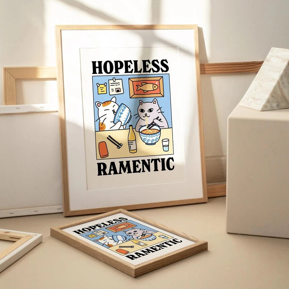 Hopeless Ramentic Cartoon Cat Canvas Wall Art Print Poster