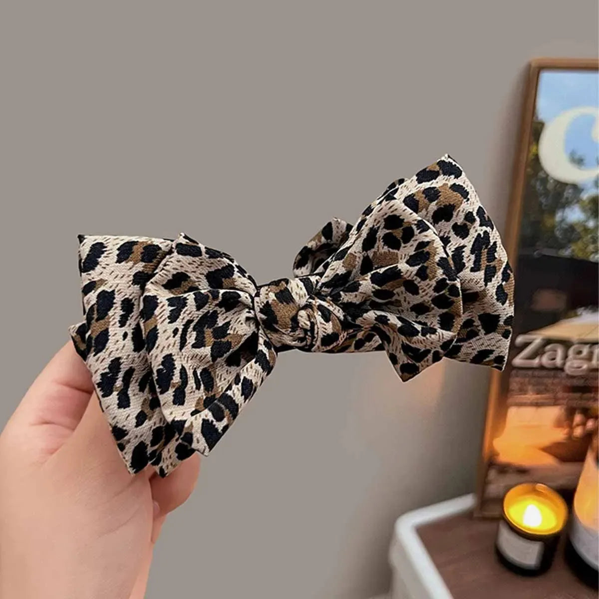 Vintage Leopard Print Bow Hair Clip Barrette for Women