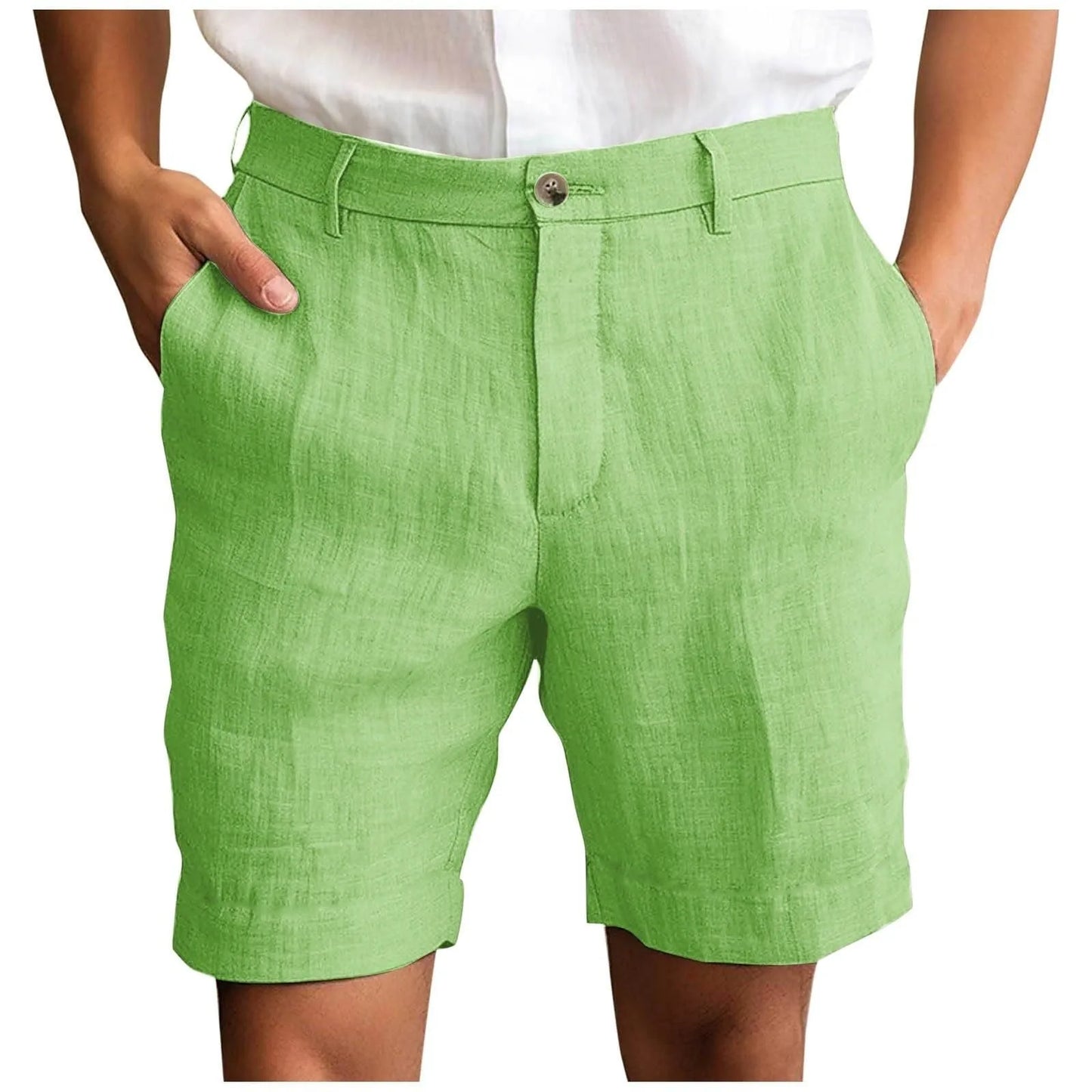 Summer Cotton Linen Shorts for Men Solid Casual Button Pocket Beach Shorts Men's Comfortable Simple Vacation Leiture Pants Peaceful Pleasures Health and Wellness