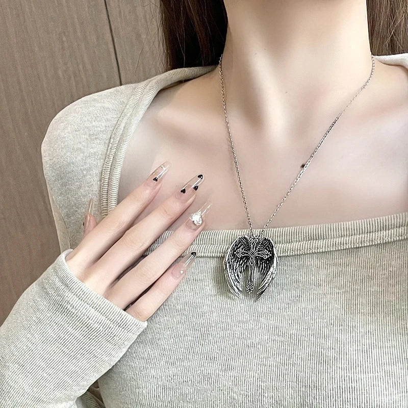 Angel Wings Cross Pendant Necklace | Unisex Gothic Punk Jewelry