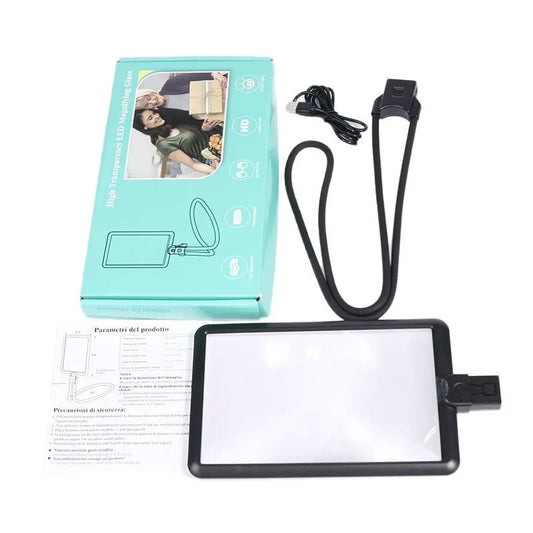 Neck Mounted Magnifier Fresnel Magnifying Glass 43Led Three Level Brightness Type-C Rechargeable Magnifying Glass Peaceful Pleasures Health and Wellness 4X
