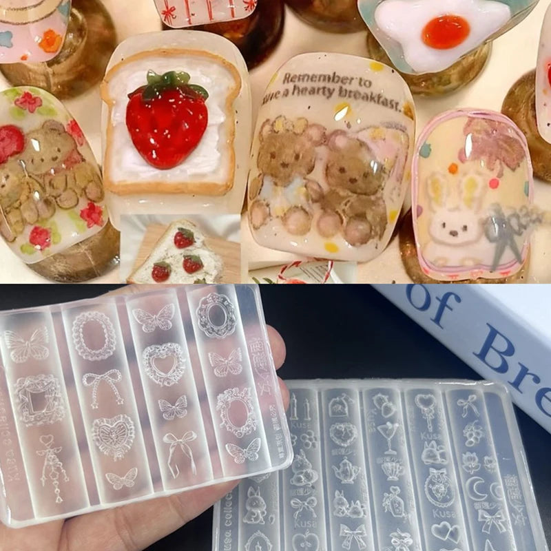 Silicone Nail Art Mold Cartoon Lace Bow Rabbit Cute Candle Moon Flower Strawberry Nail Art Diy 3d Decoration Mold Design Tools Peaceful Pleasures Health and Wellness