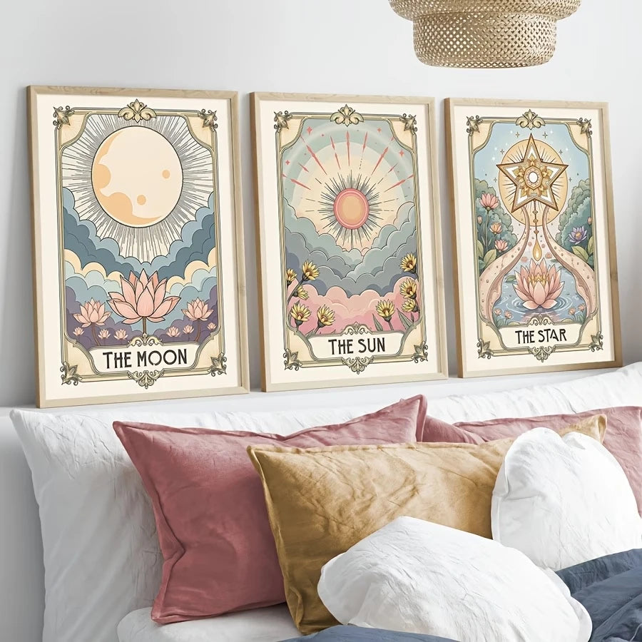 Boho Tarot Sun & Moon Canvas Wall Art Print | Home Decor